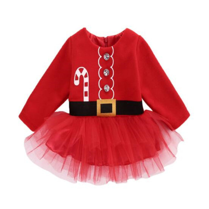 New Baby Kids' Round Neck Spring And Autumn Long Sleeve Christmas Clothes Mesh Dress