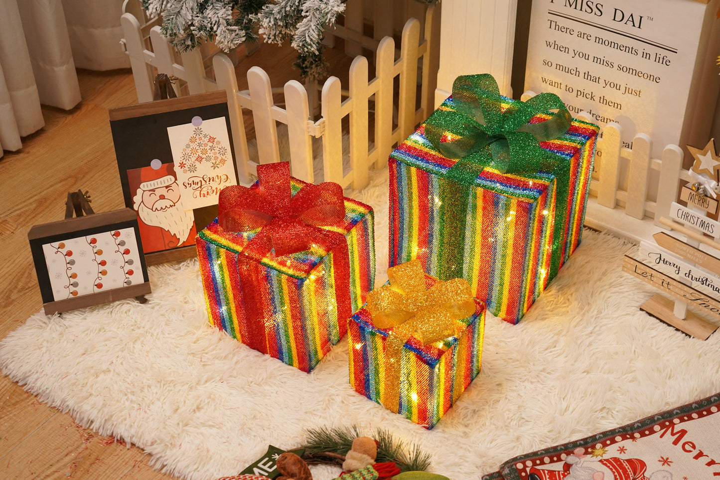 Remote Control Christmas Gift Box Lights Christmas Three-piece Decoration - MerryHaus