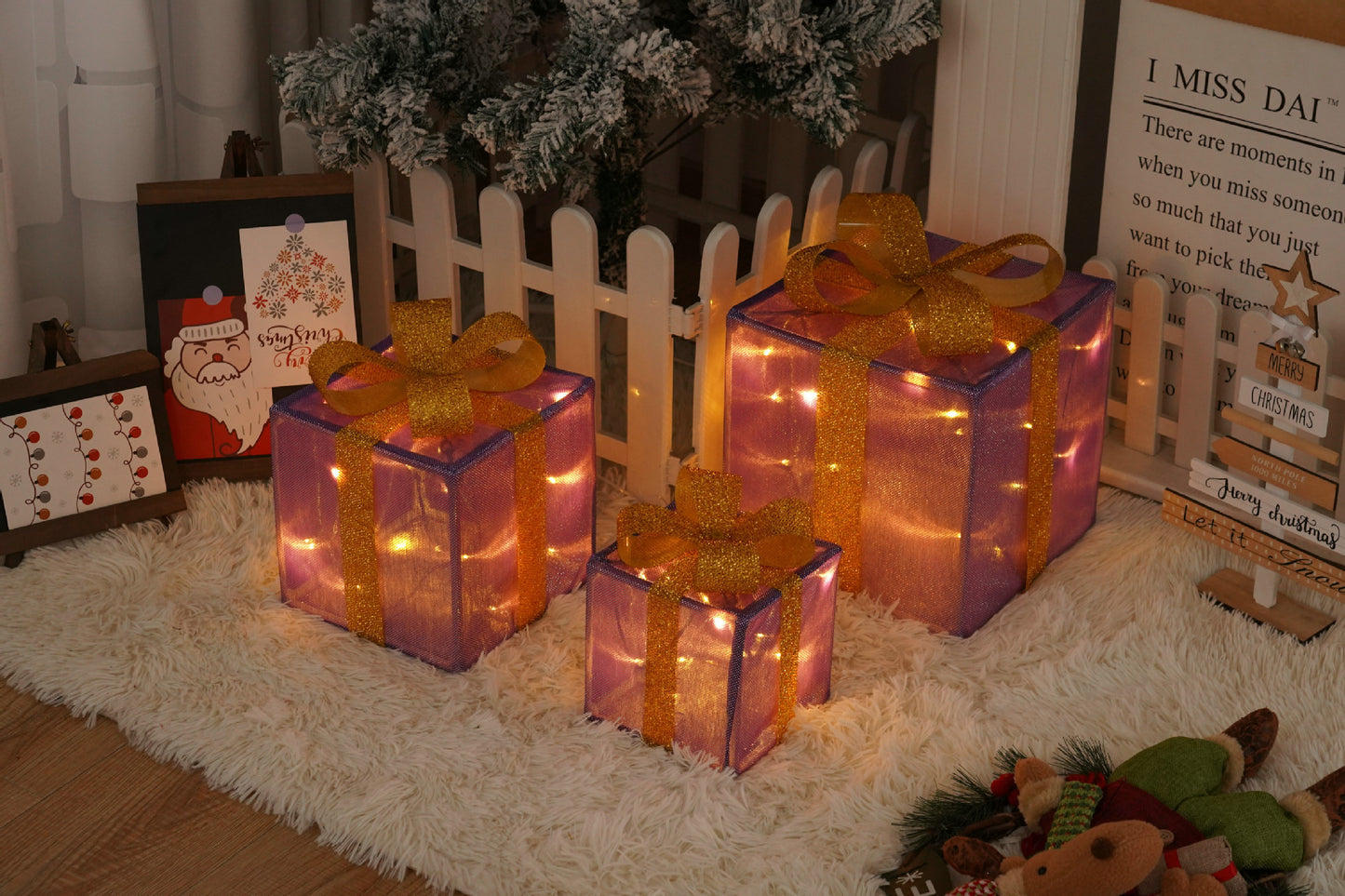 Remote Control Christmas Gift Box Lights Christmas Three-piece Decoration - MerryHaus