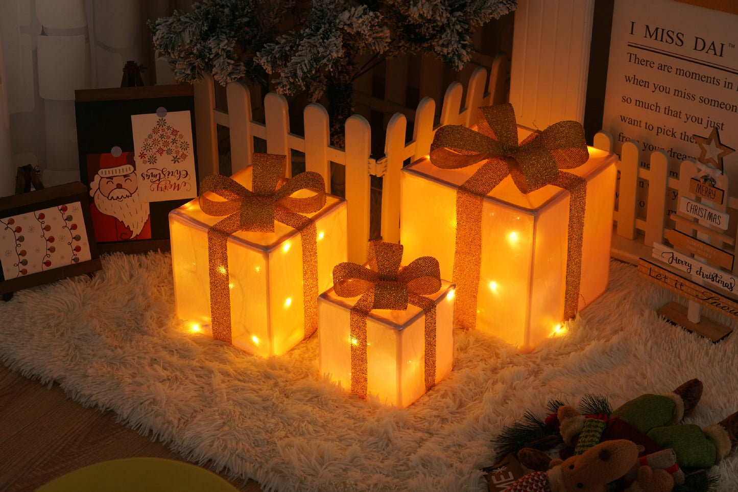 Remote Control Christmas Gift Box Lights Christmas Three-piece Decoration - MerryHaus