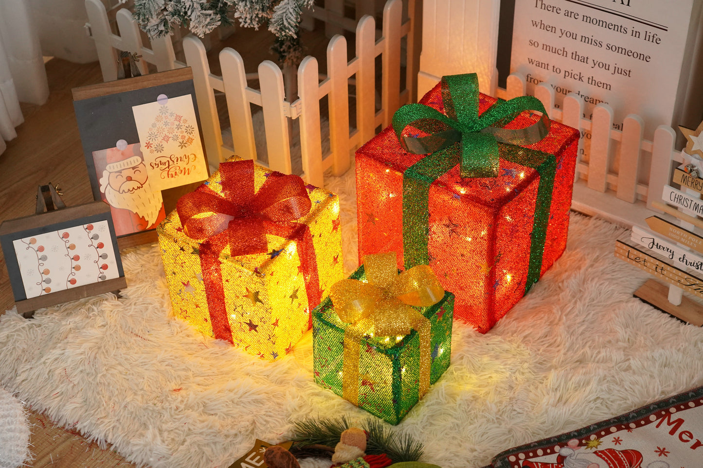 Remote Control Christmas Gift Box Lights Christmas Three-piece Decoration - MerryHaus