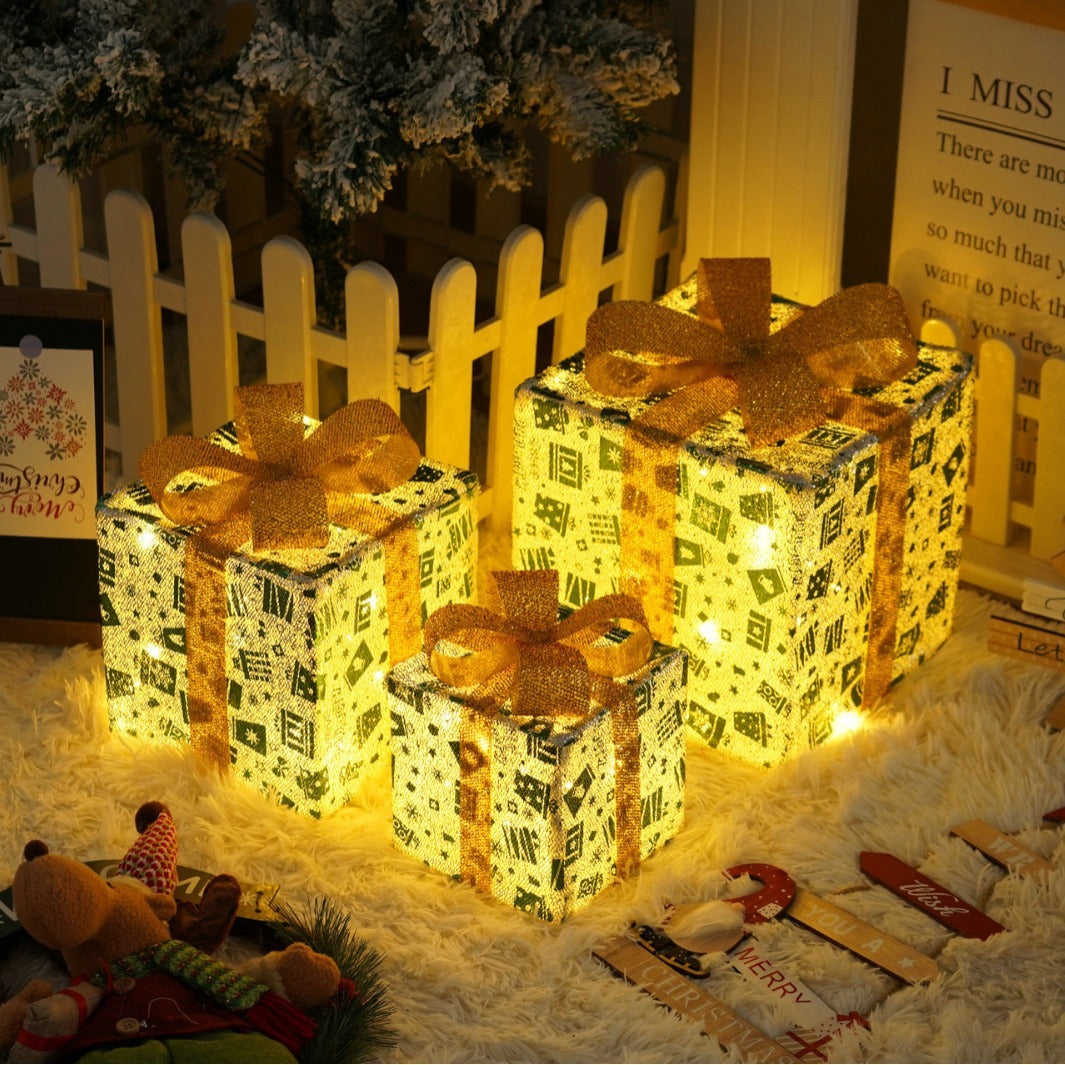 Remote Control Christmas Gift Box Lights Christmas Three-piece Decoration - MerryHaus