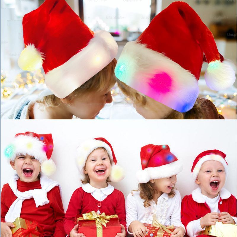 LED Luminous High-grade Plush Christmas Hat Full Hat With Light Christmas Decoration Supplies - MerryHaus