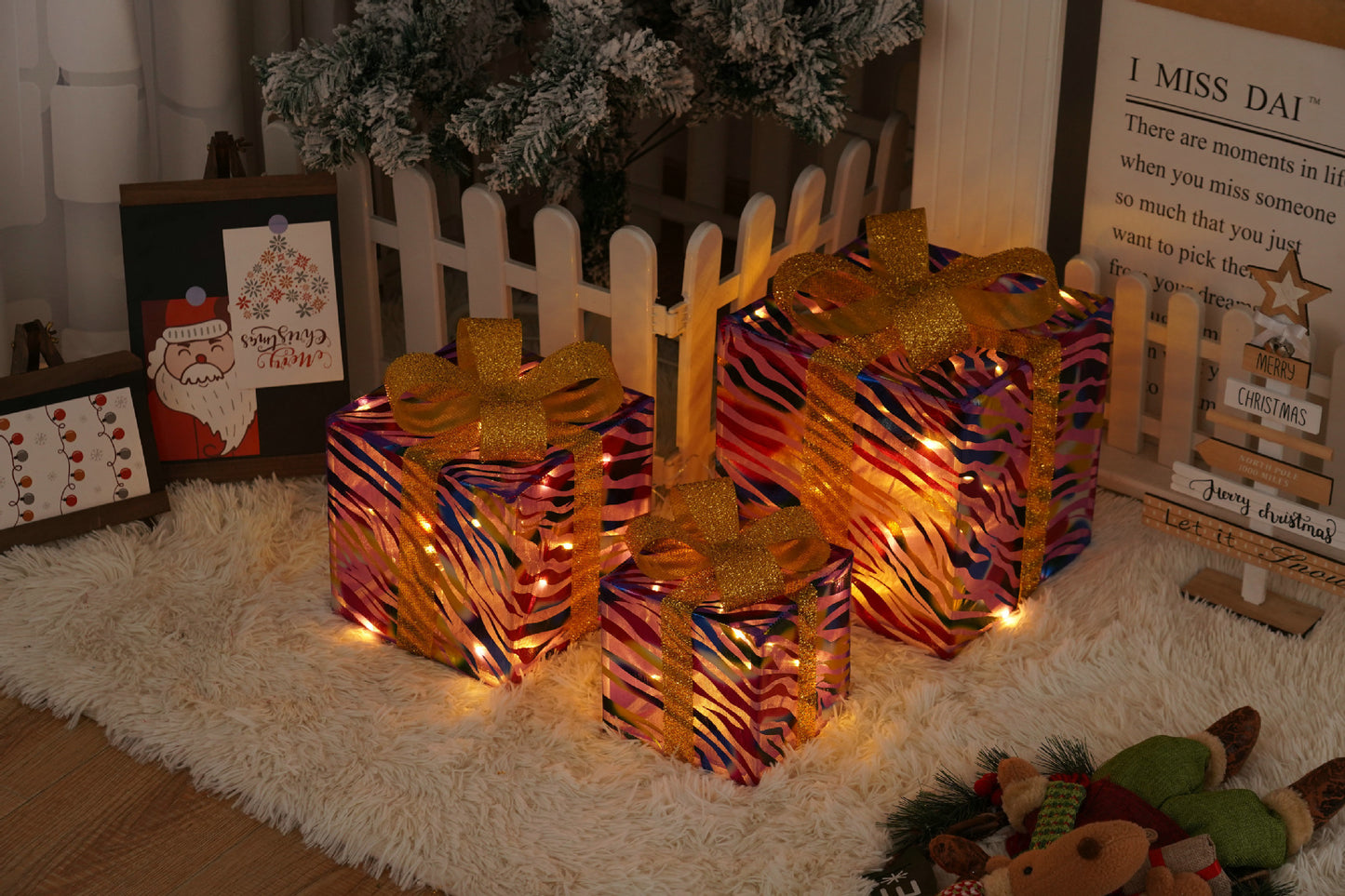 Remote Control Christmas Gift Box Lights Christmas Three-piece Decoration - MerryHaus