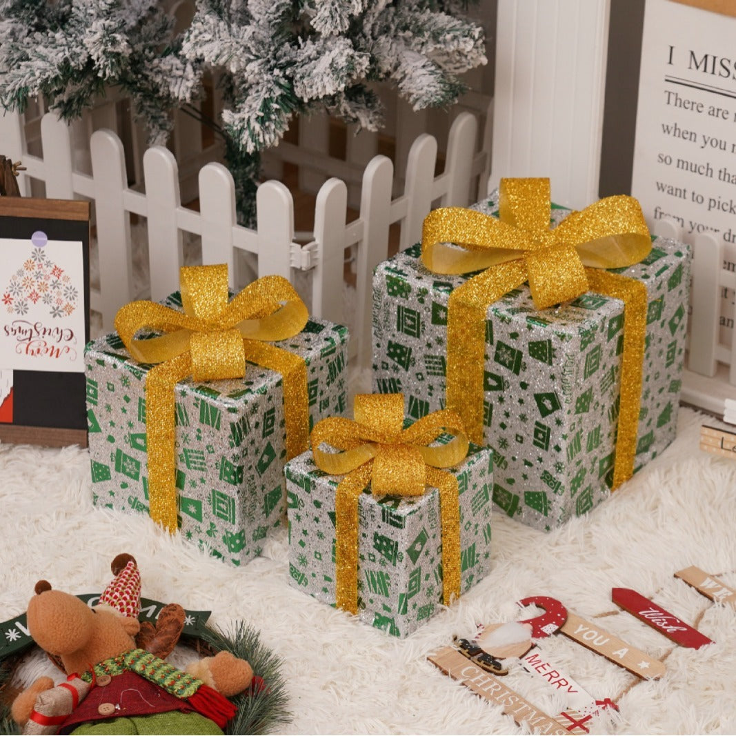 Remote Control Christmas Gift Box Lights Christmas Three-piece Decoration - MerryHaus