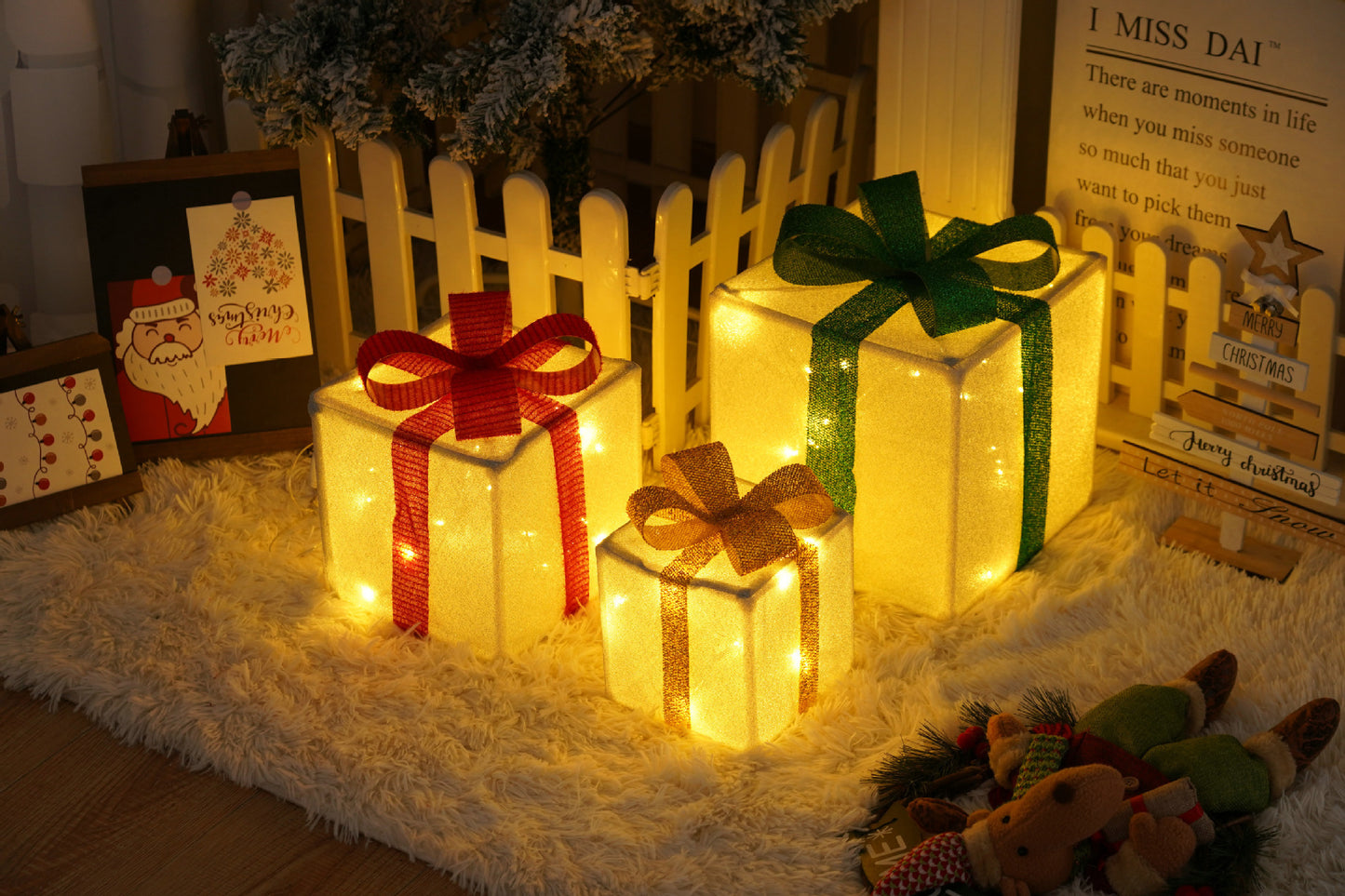 Remote Control Christmas Gift Box Lights Christmas Three-piece Decoration - MerryHaus