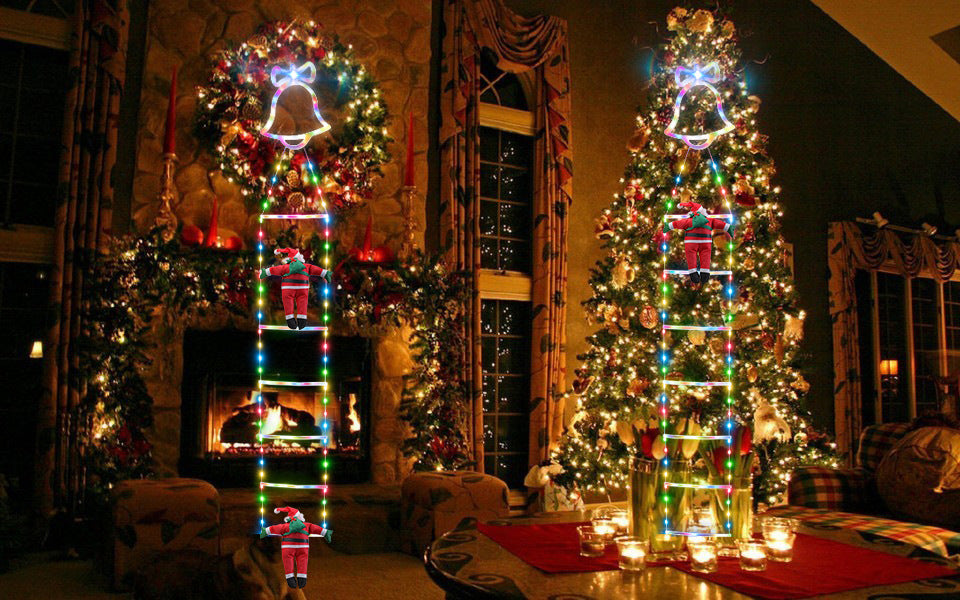 Christmas LED Ladder Lighting Chain Santa Claus Climbing Light