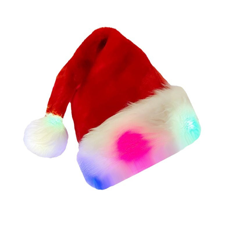 LED Luminous High-grade Plush Christmas Hat Full Hat With Light Christmas Decoration Supplies - MerryHaus