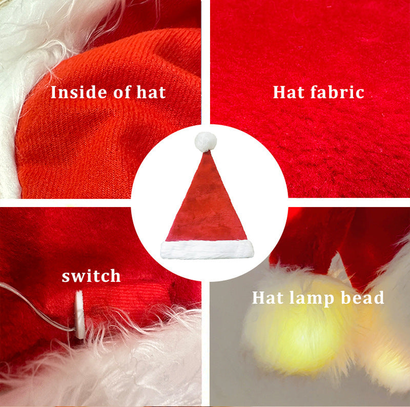 LED Luminous High-grade Plush Christmas Hat Full Hat With Light Christmas Decoration Supplies - MerryHaus