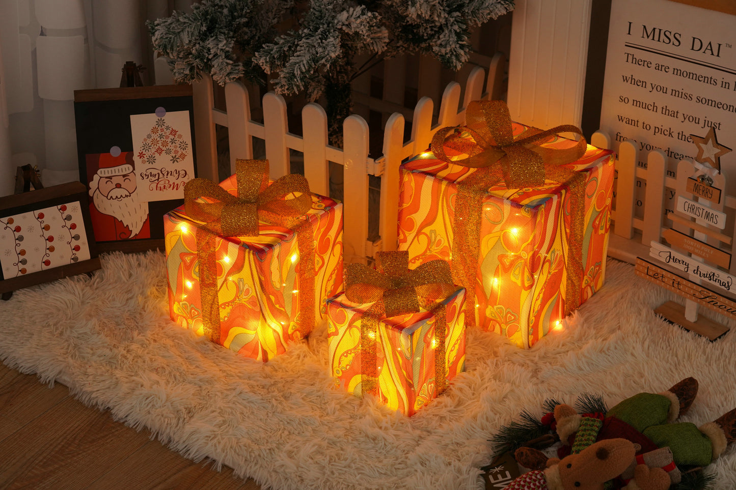 Remote Control Christmas Gift Box Lights Christmas Three-piece Decoration - MerryHaus