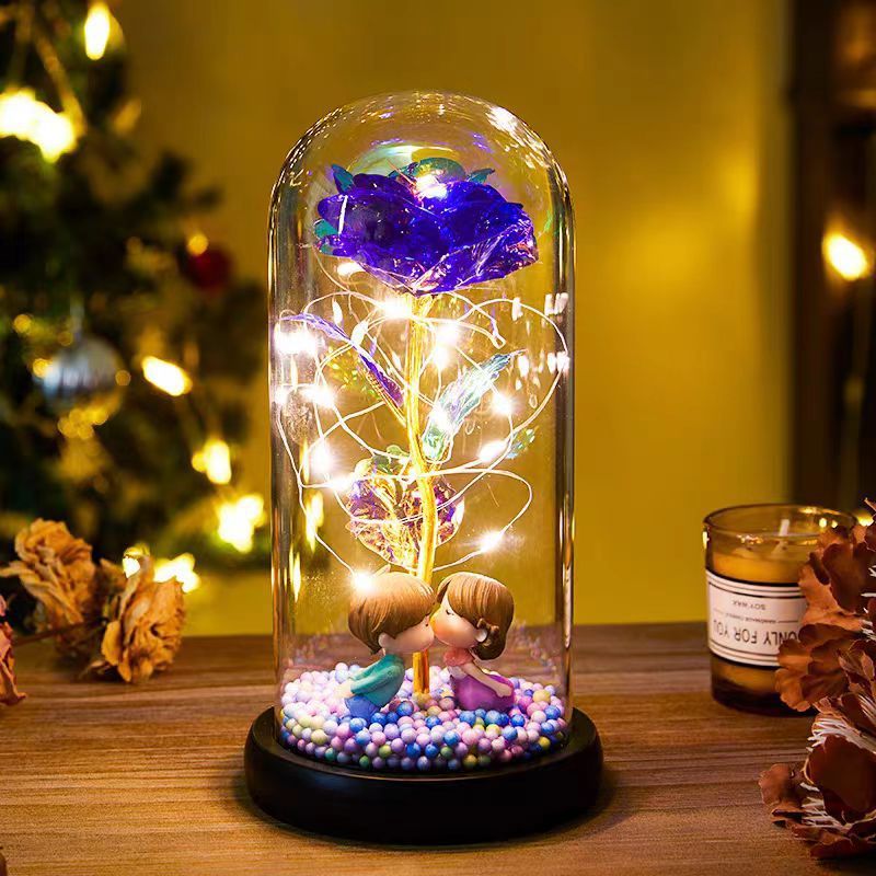 Eternal Rose LED Light Foil Flower In Glass Cover Night Lights Valentines Day Gifts Lamp Decor For For Home Bedroom Wedding Gift Valentine's Day Gifts - MerryHaus