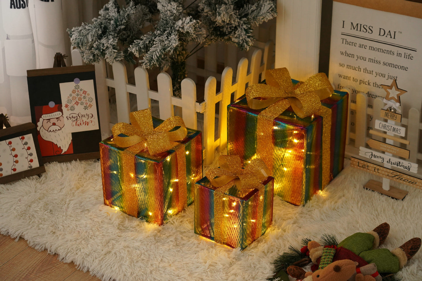 Remote Control Christmas Gift Box Lights Christmas Three-piece Decoration - MerryHaus
