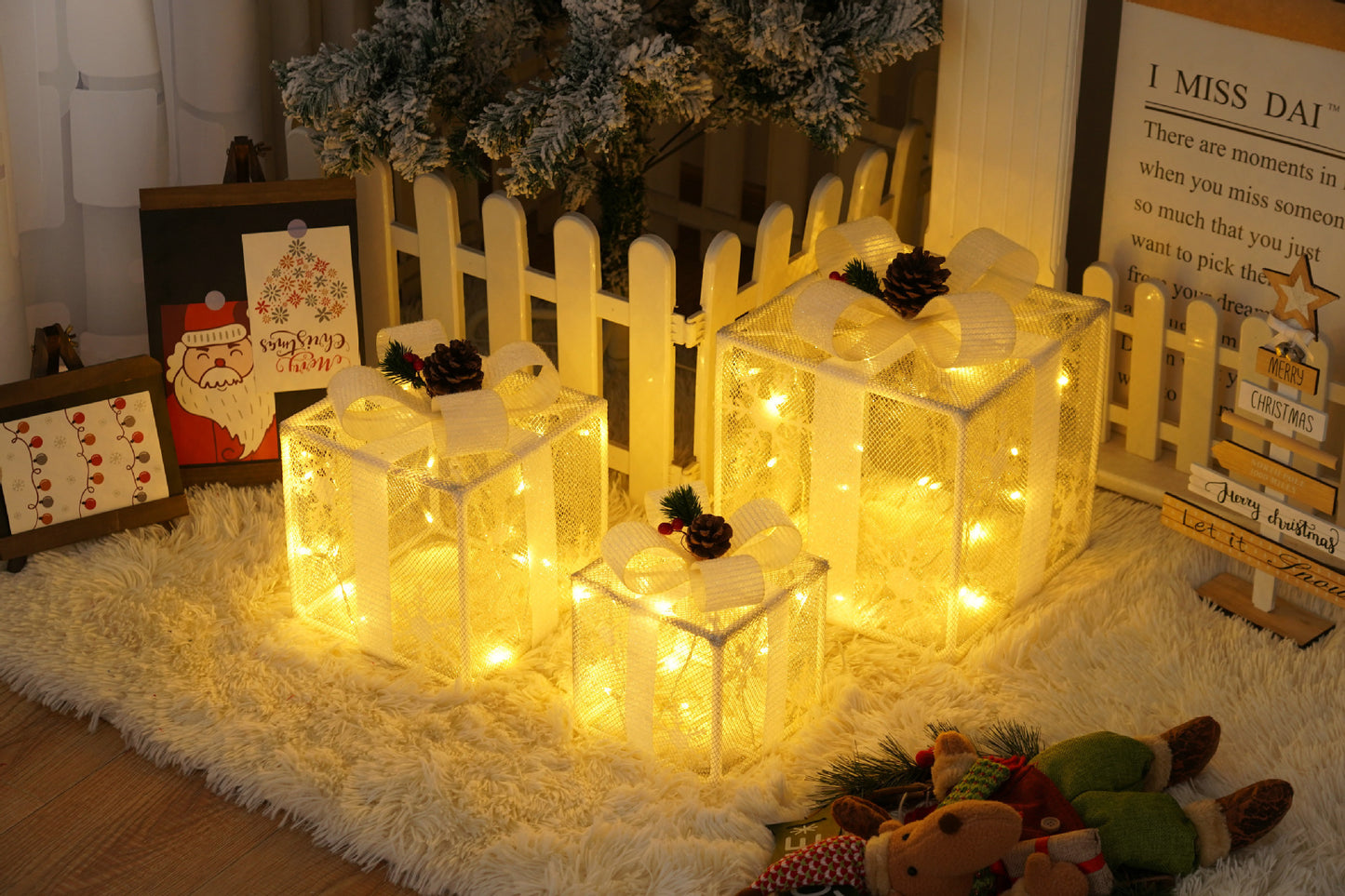Remote Control Christmas Gift Box Lights Christmas Three-piece Decoration - MerryHaus