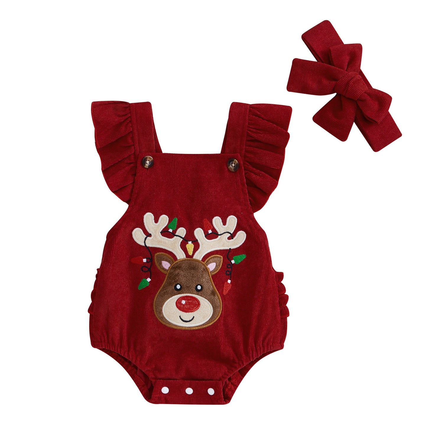 New Baby Girl Christmas Clothes Embroidered Pleated Sleeveless Lantern Velvet Jumpsuit