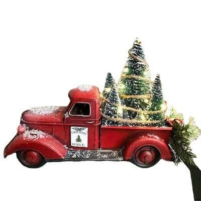 Resin Craft Ornament Christmas Car Pull Christmas Tree LED Light Table Decoration