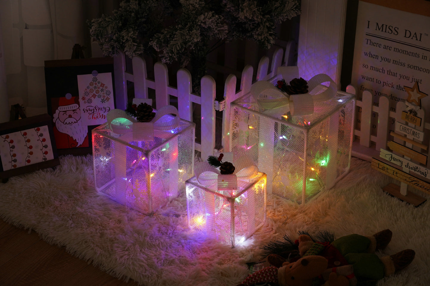 Remote Control Christmas Gift Box Lights Christmas Three-piece Decoration - MerryHaus