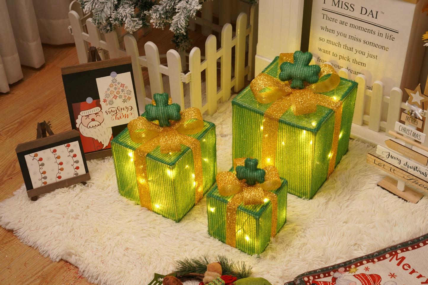 Remote Control Christmas Gift Box Lights Christmas Three-piece Decoration - MerryHaus