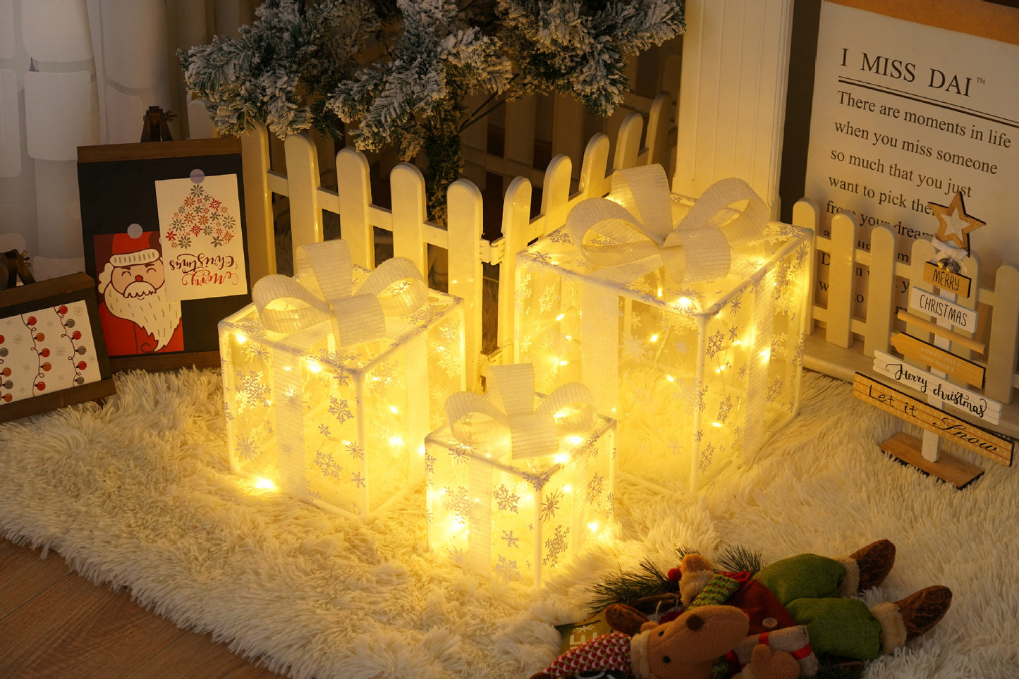 Remote Control Christmas Gift Box Lights Christmas Three-piece Decoration - MerryHaus