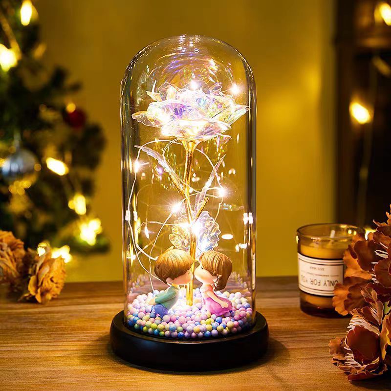 Eternal Rose LED Light Foil Flower In Glass Cover Night Lights Valentines Day Gifts Lamp Decor For For Home Bedroom Wedding Gift Valentine's Day Gifts - MerryHaus