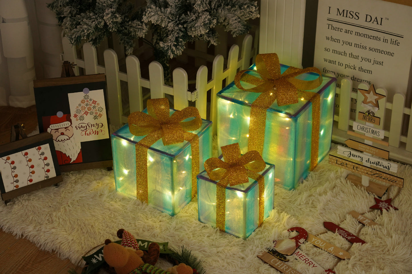 Remote Control Christmas Gift Box Lights Christmas Three-piece Decoration - MerryHaus