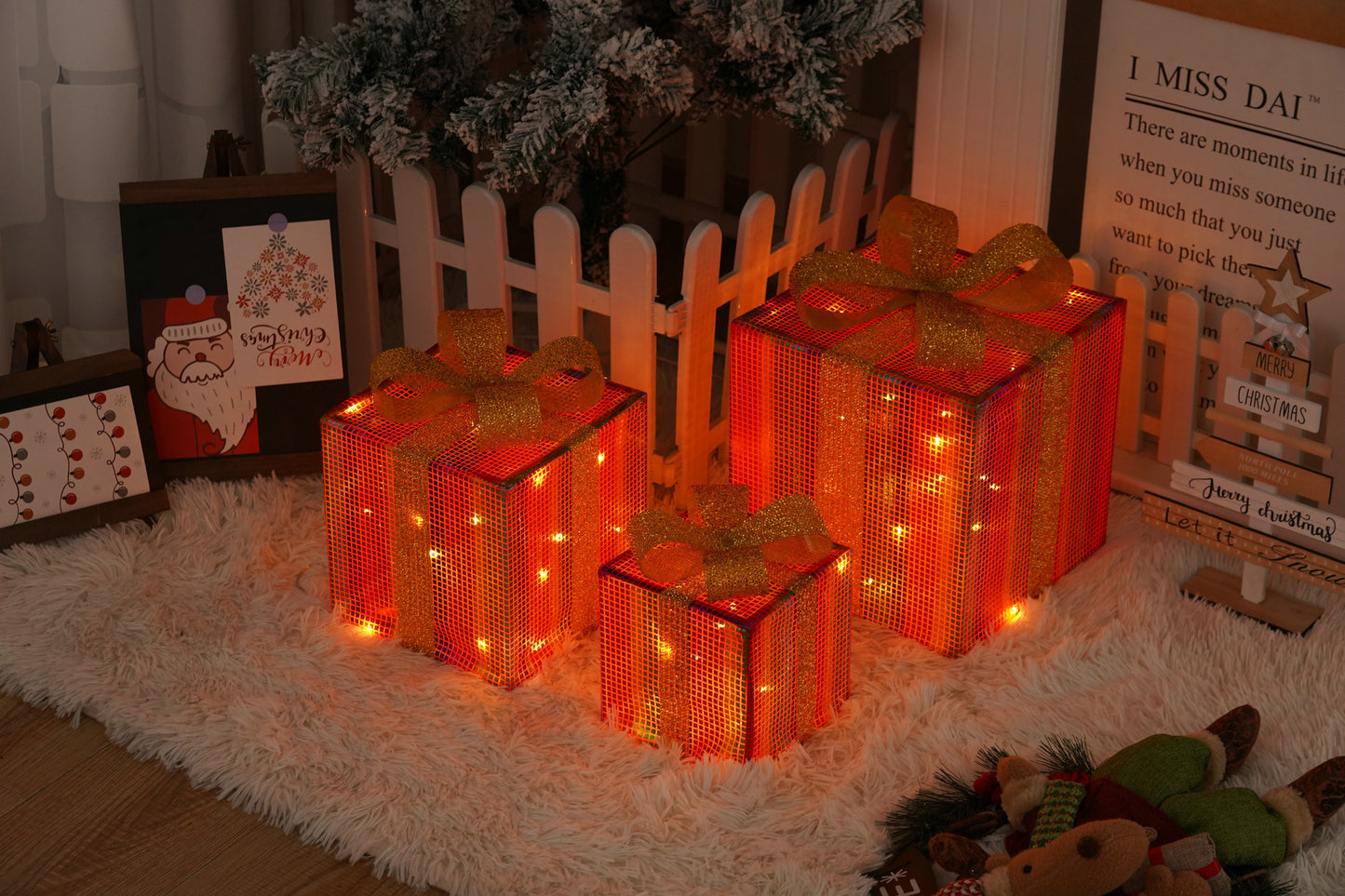 Remote Control Christmas Gift Box Lights Christmas Three-piece Decoration - MerryHaus