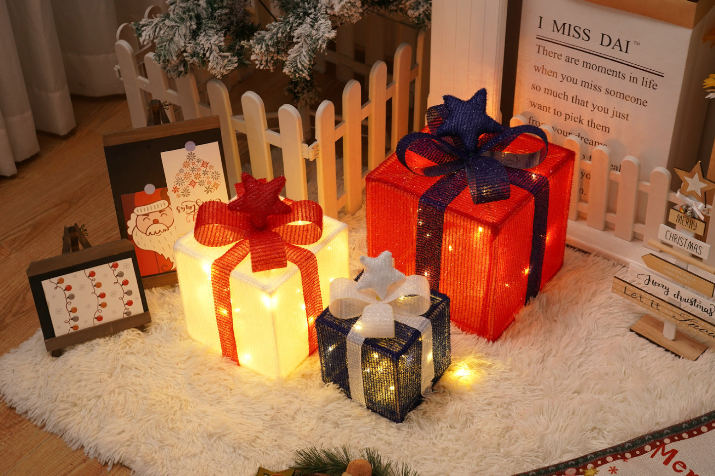 Remote Control Christmas Gift Box Lights Christmas Three-piece Decoration - MerryHaus