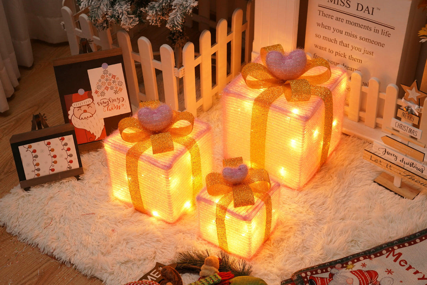 Remote Control Christmas Gift Box Lights Christmas Three-piece Decoration - MerryHaus