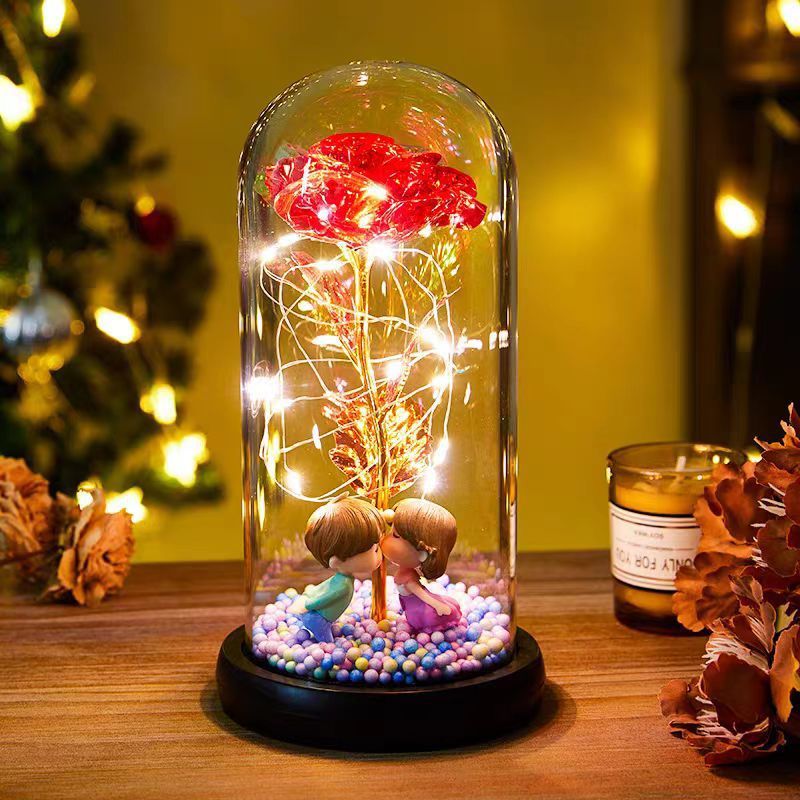 Eternal Rose LED Light Foil Flower In Glass Cover Night Lights Valentines Day Gifts Lamp Decor For For Home Bedroom Wedding Gift Valentine's Day Gifts - MerryHaus