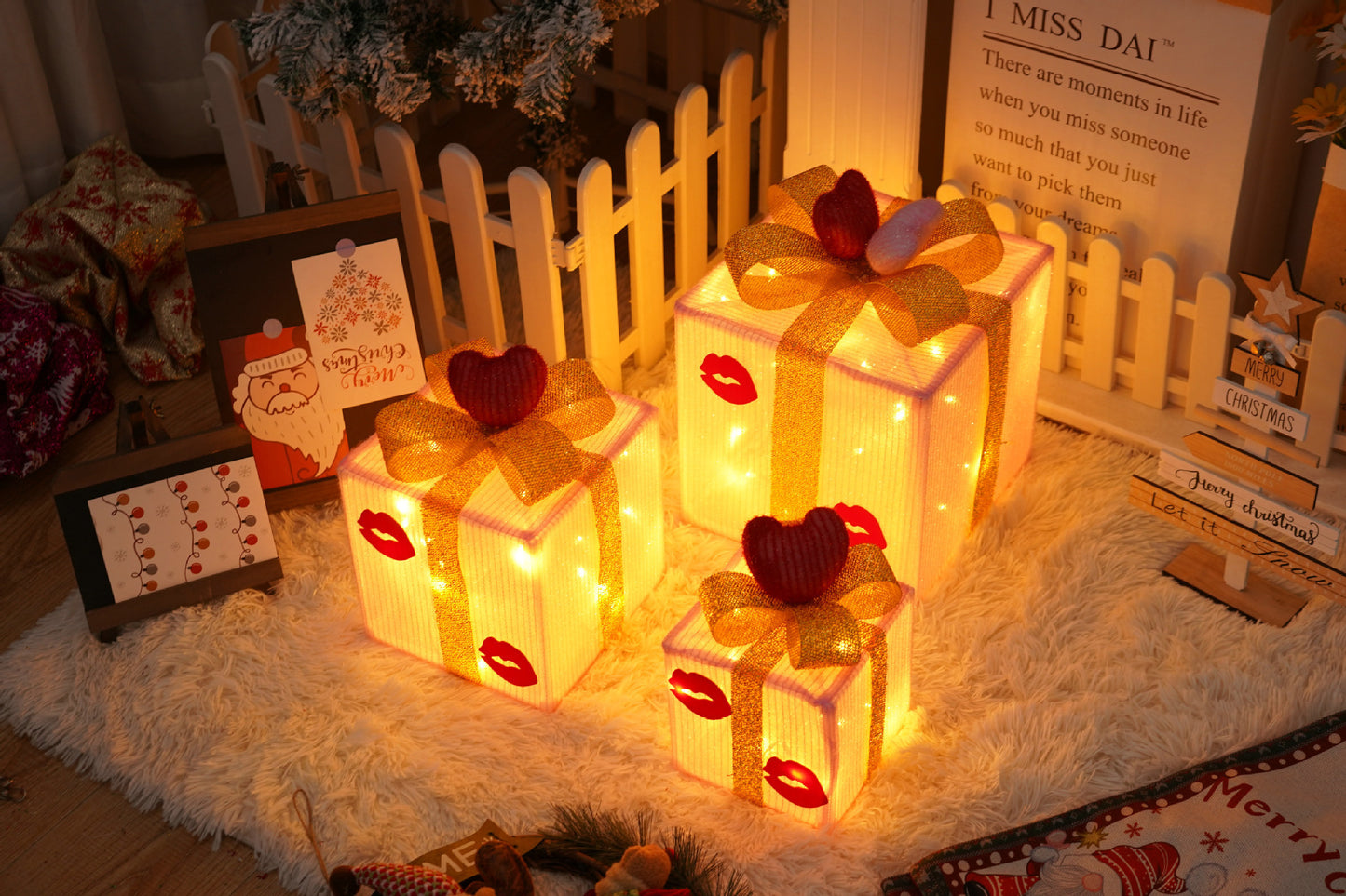 Remote Control Christmas Gift Box Lights Christmas Three-piece Decoration - MerryHaus