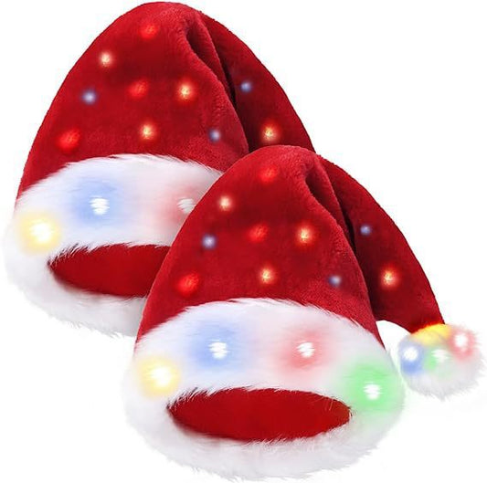 LED Luminous High-grade Plush Christmas Hat Full Hat With Light Christmas Decoration Supplies - MerryHaus