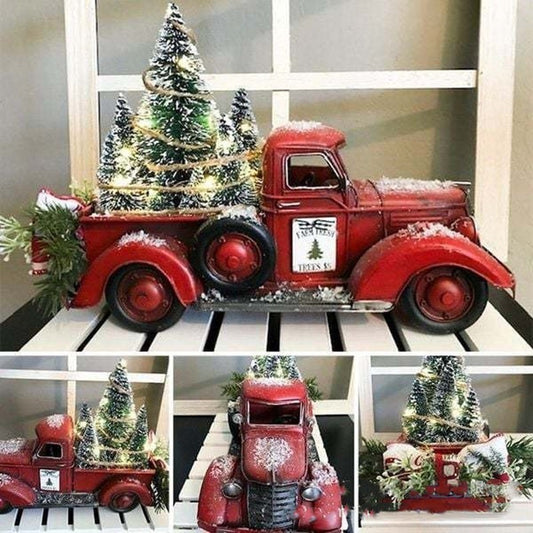 Resin Craft Ornament Christmas Car Pull Christmas Tree LED Light Table Decoration