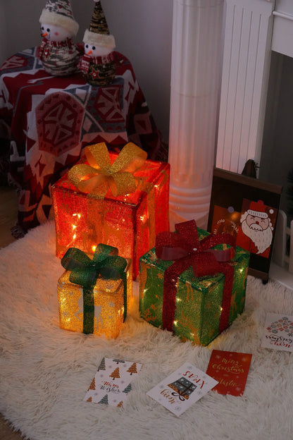 Remote Control Christmas Gift Box Lights Christmas Three-piece Decoration - MerryHaus