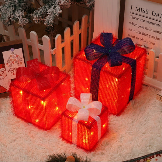 Remote Control Christmas Gift Box Lights Christmas Three-piece Decoration - MerryHaus