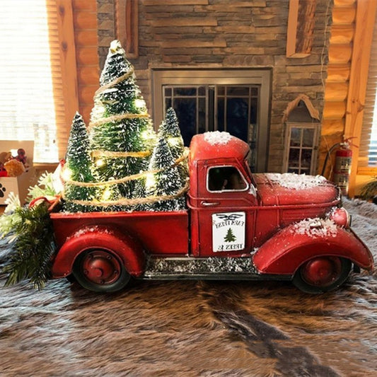Resin Craft Ornament Christmas Car Pull Christmas Tree LED Light Table Decoration