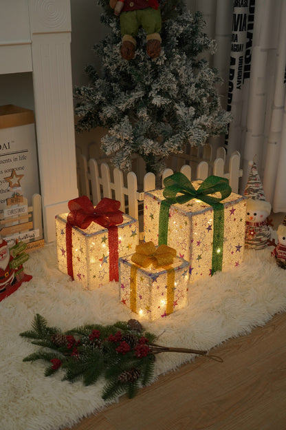 Remote Control Christmas Gift Box Lights Christmas Three-piece Decoration - MerryHaus